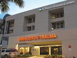 Outside of St Marys Medical Center showing the Emergency Trauma signage