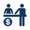 Icon of two people in front of each other with a dollar sign next to them