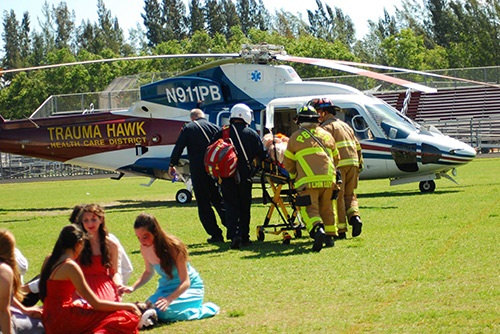 ready to transport the “critically-injured patient” on trauma hawk demo prom