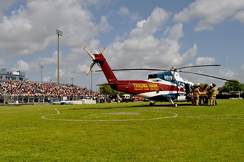 Trauma Hawk on the foot ball field at Wellington Community High School