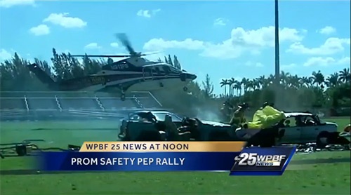 Trauma Hawk lands at a high school foot ball field during a car crash reenactment