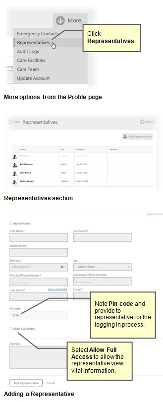 Screenshot of the Mange Representatives menu option
