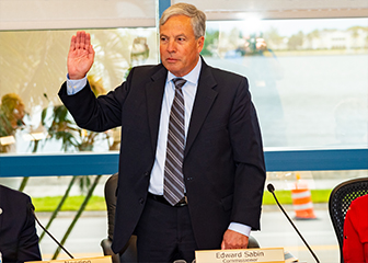 Edward Sabin being sworn in 