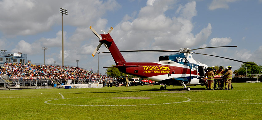 The Trauma Hawk on a High School foot ball field during a demonstration