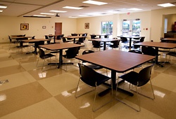 Tables and chairs in the Lakeside Medical Center dining area